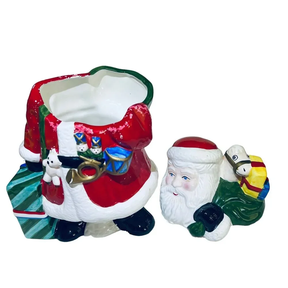 VTG Holiday Novelty 11.5” Tall Santa Claus Toys Snow Cookie Jar Canister & Box‎